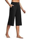 ISEEGZ Women's Wide Leg Yoga Capris High Waist Loose Fit Dress Pants with Pockets Casual Lounge Capri Pants for Women Black