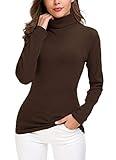 Women's Turtleneck Sweater Cable Knitted Solid Pullover Top (XL, Coffee)