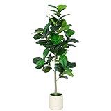 VIVATREES 6FT Fiddle Leaf Fig Artificial Tree with White Planter Pot,Faux Floor Plant, Indoor and Outdoor Fake Plants for Home Office Decor