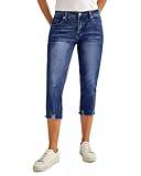 luvamia Jean Capri Pants for Women High Waisted Ripped Skinny Women's Wear to Work Pants & Capris Going Out Pants Capri Blue Blue Jean Women Clothes Travel Pants Dark Blue X-Large Size 16 / Size 18