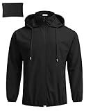 COOFANDY Mens Rain Jacket Lightweight Packable Trench Rain Coat Breathable Windbreaker Big and Tall Black 3X-Large