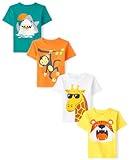 The Children's Place Baby Boys' and Toddler Animal Short Sleeve Graphic T-Shirts,Multipacks, Shark/Monkey/Giraffe/Tiger 4-Pack, 12-18 Months