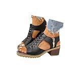 Wedges Sandals for Women Dressy 2025, Open Toe Cutout Zipper Chunky Heeled New Hollow Fish Mouth Slip on Summer Beach Boho Comfortable Sandals Outdoor Shoes