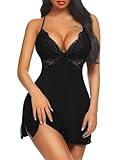 Avidlove Lingerie for Women Sexy Chemise Sleepwear Babydoll Lace Slip Dress Black Medium