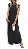 GRECERELLE Women's Summer Casual Loose Split Long Maxi Sun Dress with Pockets (Medium, Black)