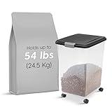 IRIS USA Airtight Dog Food Storage Container, Up to 54 lbs, Attachable Wheels, For Dog Cat Bird and Other Pet Food Storage Bin, Keep Fresh, Translucent Body, Easy Mobility, Black