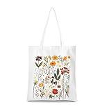 DHKG Vintage Wildflower Tote Bag Floral Flower Beach Bag Reusable Grocery Bags Mothers Day Christmas Birthday Friendship Gifts for Women Girls Sister Friend Shopping Bags for Picnic Camping Travel