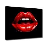 CXHOSTENT Red Lips Canvas Wall Art Abstract Black Red Woman Lips Art Poster Fashion Sexy Red Lip Pictures for Girls Room Decor Framed (Lips-2, 20.00"x30.00")