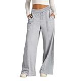 Wide Leg Lounge Pants for Women Deals of The Day Today Prime Women's High Waisted Drawstring Waist Wide Leg Sweatpants with Pockets Casual Loose Yoga Pants 2-Grey Small