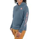 Carhartt Women's Relaxed Fit Midweight Logo Sleeve Graphic Sweatshirt (Also Available in Plus Sizes), Thundercloud Heather, X-Small