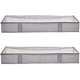 Amazon Basics Under Bed Fabric Zipper Blanket Storage Container Bags with Window and Handles, 2-Pack, 18 x 42 x 6 Inches, Gray