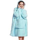 Aemilas Wearable Blanket Hoodie - Sherpa Blanket Sweatshirt as Gifts For Her Women Adult,Warm Hooded Blanket With Giant Pocket,One Size Fits All(Aqua Blue)