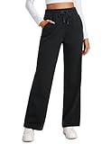 CRZ YOGA Cotton Fleece Lined Sweatpants Women 30" Straight Leg Casual Lounge Sweat Pants for Women Black Medium