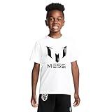 Messi Boys' Lifestyle Short Sleeve T-Shirt, Slim-Fit Logo Tee, Cotton Blend Fabric, Bright White