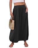 ANRABESS Women's Summer Long Maxi Skirts 2025 Trendy Ankle Length High Waisted Boho Flowy Beach Skirt with Pockets Fashion Black Medium
