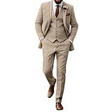 Aowdoy Retro Tweed Herringbone Suit Slim Fit 3 Pieces Mens Wedding Suit Groom Dress Prom Tuxedos Suit Jacket Vest Pants Champagne XL