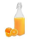 Home Basics Glass Juice Bottle (Clear) Tall Glass Bottle With Flip-Top Lid | Bottle For Juicing, Water, and Cocktails, 3.25" x 3.25" x 12.75" 1 Lt.