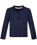 Nautica Girls' Uniform Long Sleeve Polo with Ruffle Placket,Navy,Medium(8/10)