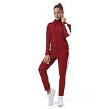 TEZO Womens Full Zip-Up Hoodie Tracksuit Set Long Sleeve Casual Jogging Suits Workout Gym 2 Piece Outfits with Pockets(RDWT S)