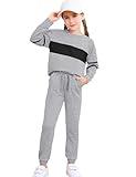 LecGee Kids Fall Winter Clothing Grey Sport Suits 2 Piece Shirt and Pants Back To School Matching Clothing(Grey,140)