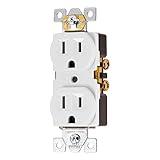 GE UltraPro Duplex Heavy-Duty Receptacle, White, Wall Outlet, Reinforced Yoke, Self-grounding Clip, 3 Prong, Supports 15A, UL Listed, 42157