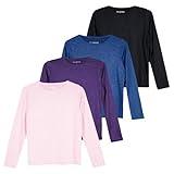 Real Essentials Womens Quick Dry Fit Tech Stretch Long Sleeve Athletic Workout Ladies T-Shirt Tee Top Running Swim Gym Active Wear Crew Exercise Just My Plus Size Yoga Exercise, Set 11, L, Pack of 4