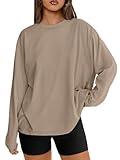 Trendy Queen Womens Oversized Long Sleeve T Shirts Basic Crewneck Tee Fall Tops Casual Workout Fashion Casual Y2K Clothes Khaki XL