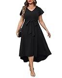 Plus Size Wedding Guest Dress Black Cockatil Party Semi Formal Maxi Long High Low V Neck Flowy Dresses with Pockets