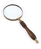 Deconoor 10X Handheld Magnifying Glass Lens, Antique Brass Magnifier, Fine Print Reading, Inspection, Coin & Stamp, Astrologer, Science, Low Sight Elderly, with Wooden Handle, Collectible Décor Gift
