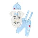 My First Fathers Day Baby Boy Outfit Short Sleeve Romper Suspender Pants Set Newborn Fathers Day Baby Boy Outfit(E-Blue Dad,0-3 Months)