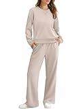 Saloogoe Two Piece Sets for Women Fall Outfits 2024 Comfy Lounge Sets Athletic Clothing Matching Sweatsuits 2 Piece Fashion Winter Clothes Khaki M