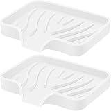 Silicone Soap Dish with Drain, SAISN Kitchen Soap Tray for Shower 2 Pack Self Draining Soap Dish Soft Bathroom Soap Holder for Kitchen Sink Flexible Portable Soap Saver, White
