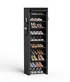 VTRIN Vertical Narrow Shoe Rack Organizer Tall Shoe Rack for Closet Entryway 10 Tier Non-Woven Cover Shoe Shelf Holds 20-22 Pairs Free Standing Shoe Storage Cabinet with Dustproof Cover, Black