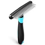 DOGI Deshedding Brush - Undercoat Rake for Dogs, Cats, Matted, Short, Long Hair Coats - Double Row Stainless Steel Pins - Reduce Shedding by 90% (Blue)