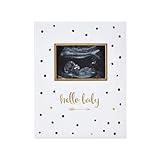 Pearhead Hello Baby First 5 Years Memory Book, Gender-Neutral Baby Keepsake for New and Expectant Parents, Pregnancy And Milestone Journal, Modern Minimalist Black and Gold Polka Dot