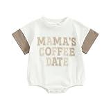 Newborn Baby Boy Clothes Baby Bubble Romper Letters Print Color Block Oversized Bodysuit Preemie Clothes Boys(A-Khaki Mamas,0-3 Months)