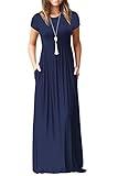 GRECERELLE Womens Maxi Dress Summer Casual Short Sleeve Long Dresses with Pocket for Daily Holiday Travel Maternity S, Navy Blue