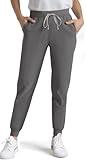 Dvoliaw Medical Scrub Pants for Women, Jogger Pants with 6 Pockets, Soft Womens Scrubs Pant Drawstring Mid-Rise Cargo Pants Dark Grey