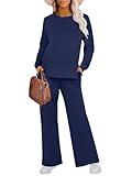 ANRABESS Womens 2 Piece Lounge Sets Sweatsuit Travel Outfits Wide Leg Pants Set 2024 Fall Fashion Tracksuit Clothes Navy Blue Medium