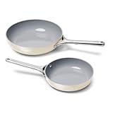 Caraway Fry Pan Duo - Nonstick Ceramic Frying Pan (8" & 10.5”) - Non Toxic, PTFE & PFOA Free - Oven Safe & Compatible with All Stovetops (Gas, Electric & Induction) - Cream