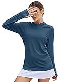 LUYAA Performance Women Long Sleeve UPF 50+ Athletic T-Shirts Thumb Hole Workout Hoodies Navy Blue L