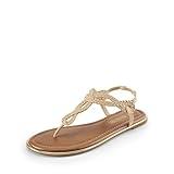 DREAM PAIRS Women's Flat Sandals Dressy Summer Stappy Comfortable Ankle Elastic T-Strap Beach Thong Sandals,Size 11,Nude,SDFS2406W