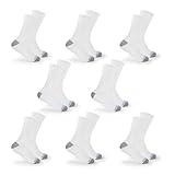 Fruit of the Loom White Crew Socks for Men - 8 Pairs, Arch Compression, Moisture Wicking, Cushioned Athletic Mens Socks, 6-12