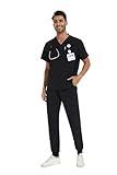 COZYFIT Men Scrubs Set — Stretch V-Neck Scrub Top & Jogger Pant with 8 Pockets, Yoga Waistband, Anti-Wrinkle Scrubs for Men