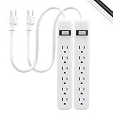 GE 6-Outlet Power Strip, 2 Pack, 1.5 Ft Extension Cord, Heavy Duty Plug, Grounded, Integrated Circuit Breaker, 3-Prong, Wall Mount, UL Listed, White, 14833