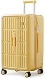 aji 70/30 Split Open 24 Inch Checked Luggage with Spinner Wheels,Travel Suitcase with Adjustable Velcro for Flexible Large Capacity,Hardside Suitcase for Men Women, for 12+Days Travel,Cheese Yellow