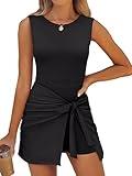 ANRABESS Women Summer Sleeveless Bodycon Tie Waist Romper Skort Mini Tennis Athletic Dress Built Shorts Casual Vacation Dress Black Large