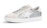 PARTY Women's Fashion Star Sneaker Lace Up Low Top Comfortable Cushioned Walking Shoes, Dale-Silver Met-8