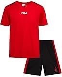 Fila Boys Active Shorts Set - 2 Piece Dry Fit T-Shirt and Performance Gym Shorts - Activewear Clothing Set for Boys (4-12), Size 10, Red/Black