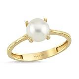 Birinci1926 İnci Zerafeti Gold Pearl Ring Thin Ring Dainty Ring For Women Minimalist Ring Tiny Pearl Ring (Yellow Gold, 7 US)